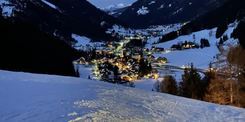 Donnersbachwald von oben am Abend